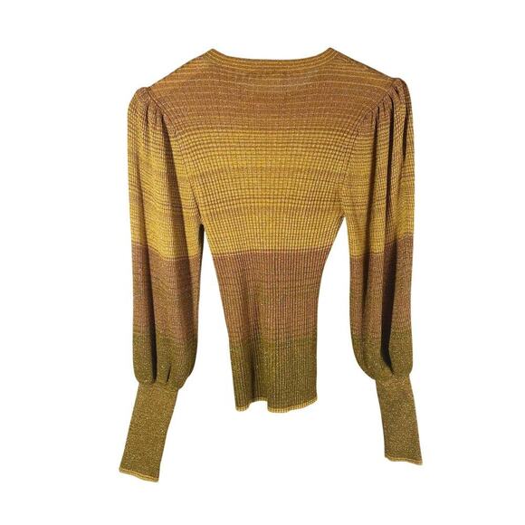 Ulla Johnson Dax Puff Sleeve Crew Neck Ribbed Metallic Ombre Gold Small - Picture 3 of 11